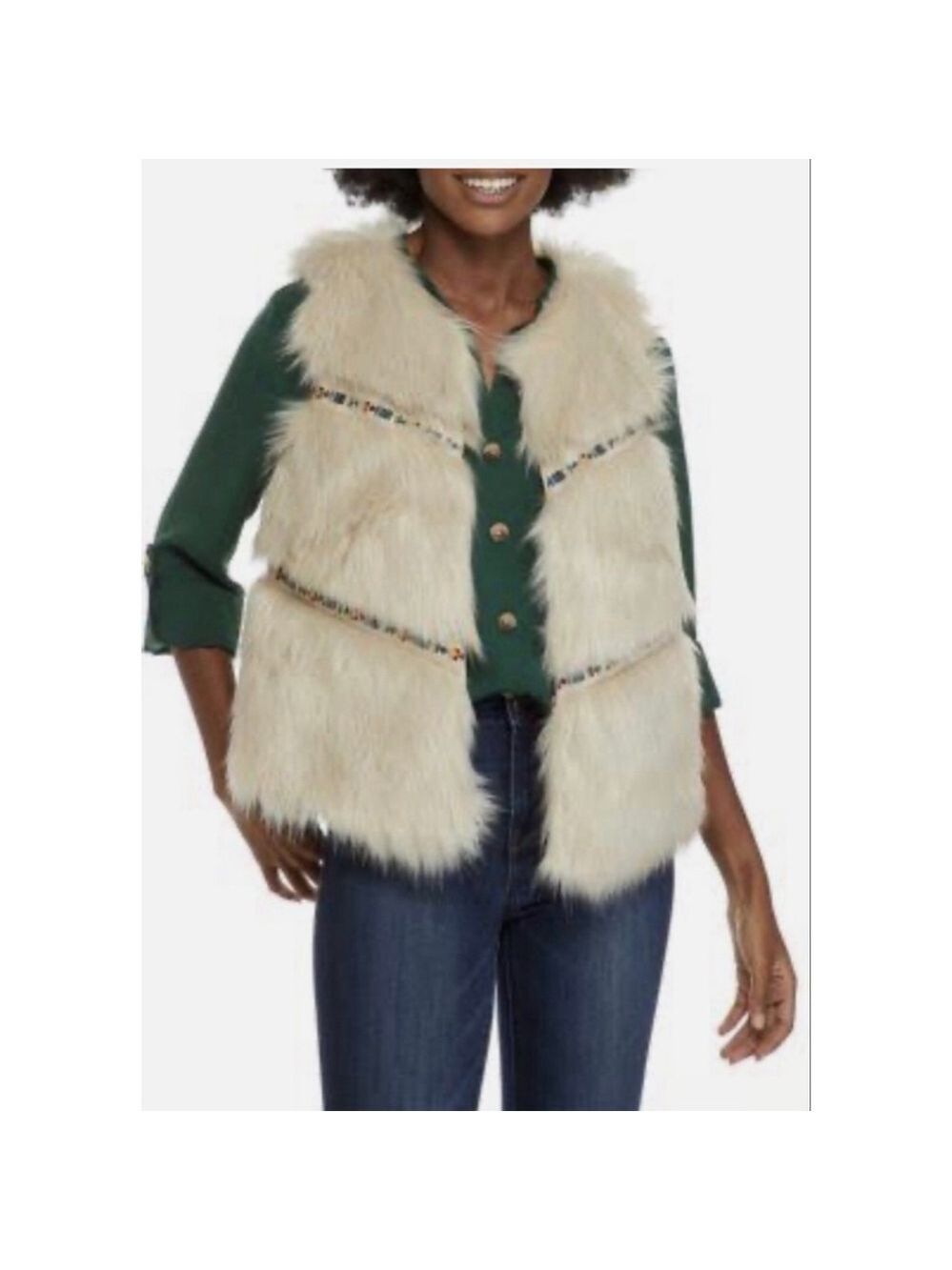 New Directions Faux Fur Southwest Ribbon Vest L